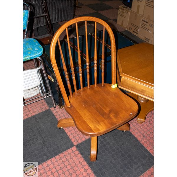 WOODEN ROLLING DESK CHAIR