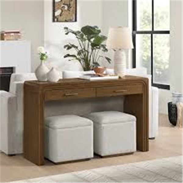 NEW MULBERRY CONSOLE TABLE WITH 2 STORAGE OTTOMANS