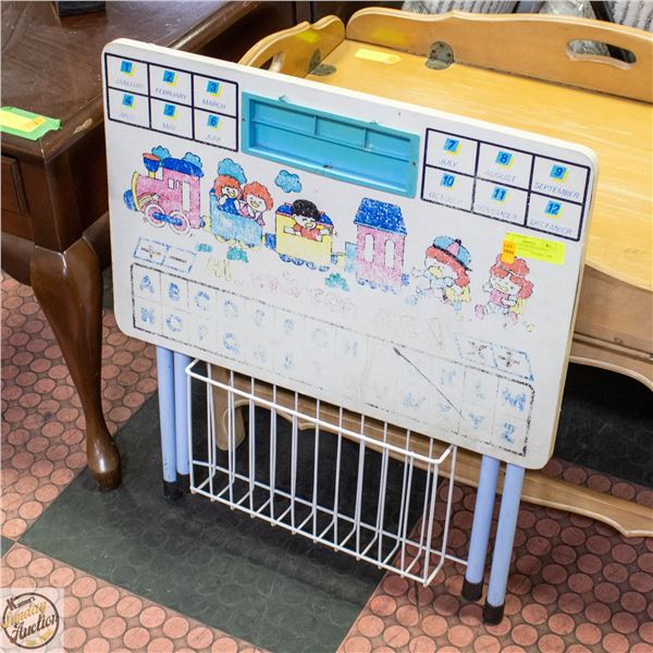 VINTAGE CHILDRENS FOLDING TABLE W/CRAYON &