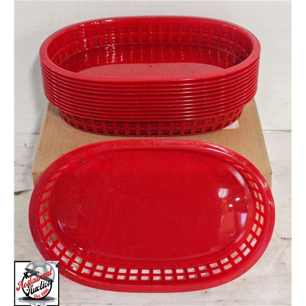 DOZEN NEW 10" RED OVAL FOOD SERVING BASKETS