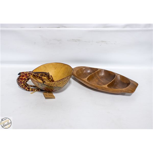 2 HAND CARVED WOODEN BOWLS