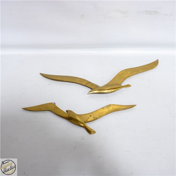 PAIR OF SOLID BRASS SEAGULL BIRD WALL