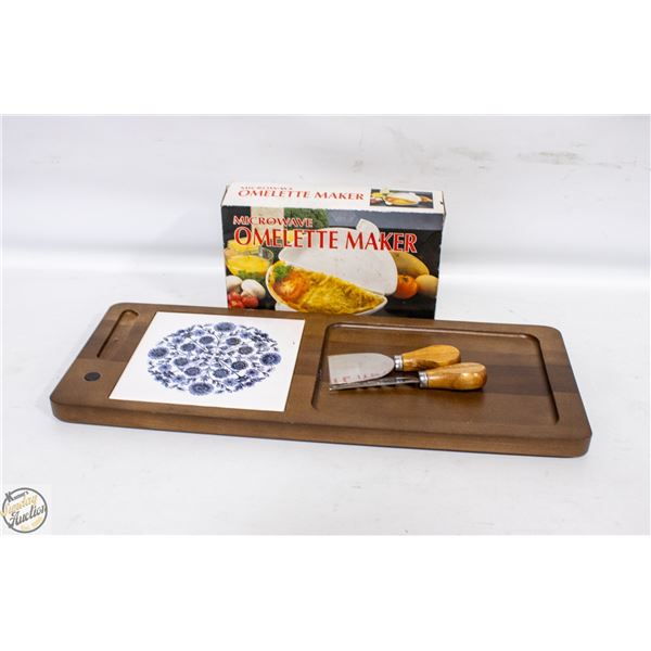 WOOD+TILE CHEESE BOARD + CHEESE KNIVES +
