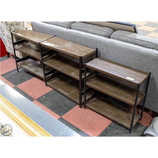 VINTAGE METAL WOOD GRAIN SHELVES- SET OF 3