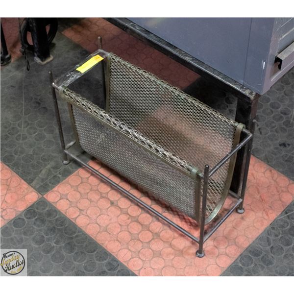 VINTAGE INDUSTRIAL CAST METAL MAGAZINE RACK
