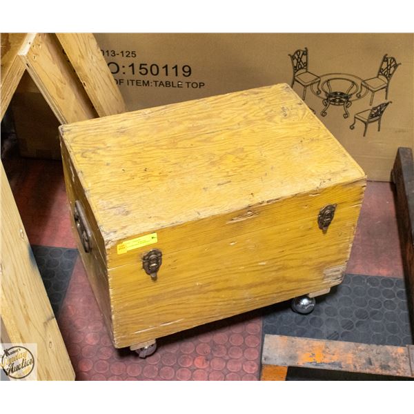WOODEN BOX ON WHEELS
