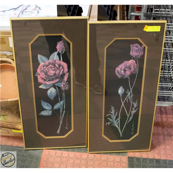 FRAMED "ROSES" ART PRINT- SET OF 2- 30" X 14"