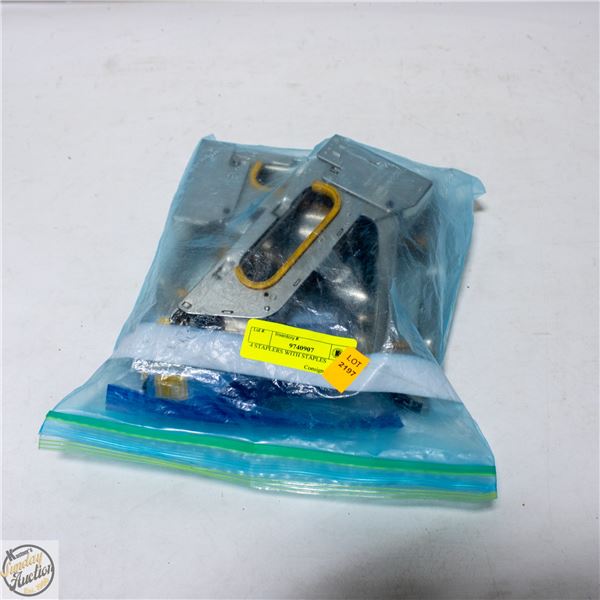 4 STAPLERS WITH STAPLES