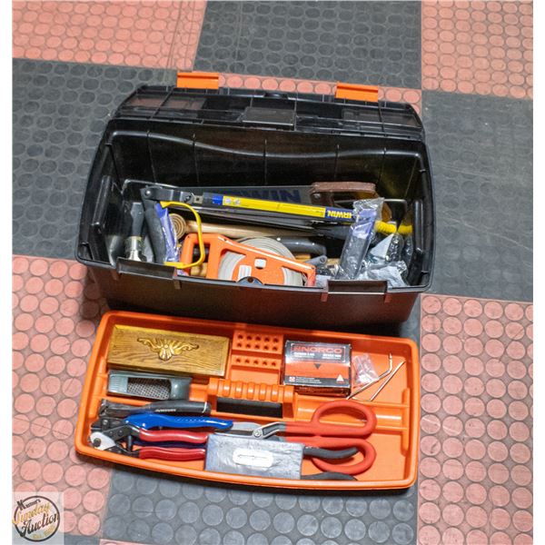 TOOLBOX BLACK PLASTIC WITH MISC TOOLS