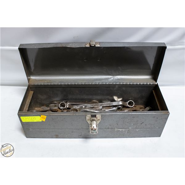 SIMPSONS SEARS GRAY METAL TOOLBOX-WRENCH FILLED