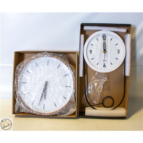 2 NEW DRIINI BRAND ROUND WALL CLOCKS SOLD TOGETHER