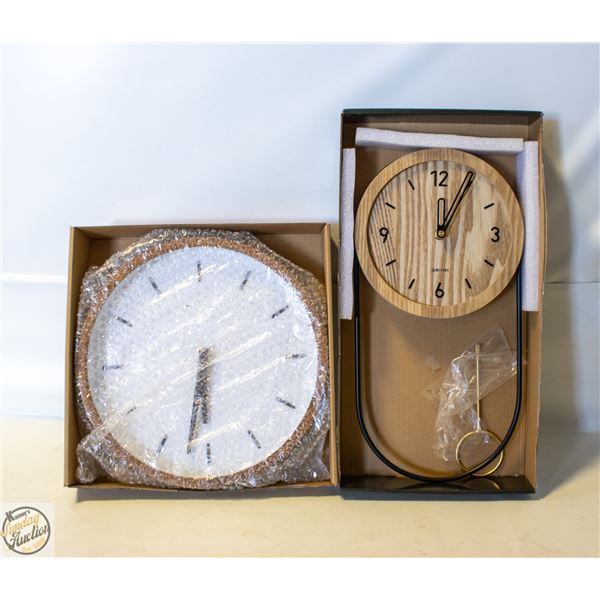 2 NEW DRIINI BRAND ROUND WALL CLOCKS SOLD TOGETHER