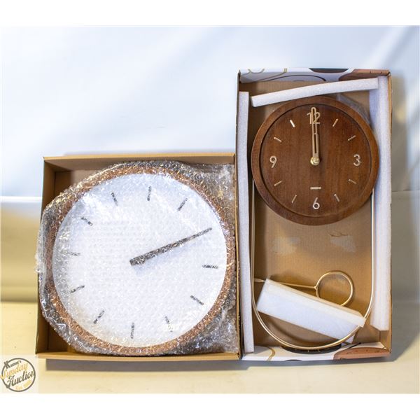 2 NEW DRIINI BRAND ROUND WALL CLOCKS SOLD TOGETHER