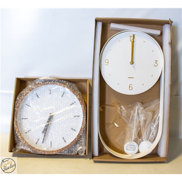 2 NEW DRIINI BRAND ROUND WALL CLOCKS SOLD TOGETHER