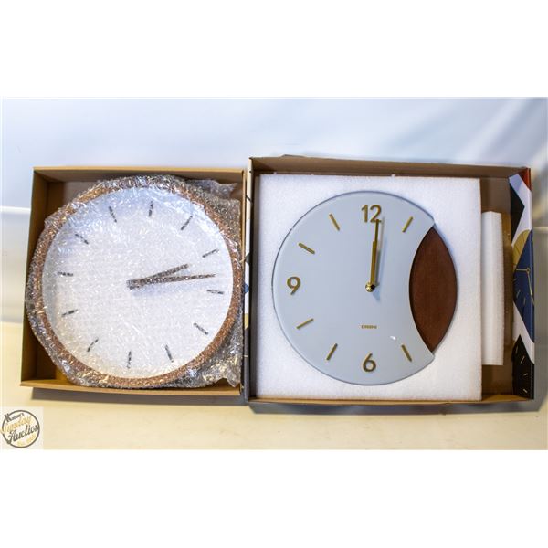 2 NEW DRIINI BRAND ROUND WALL CLOCKS SOLD TOGETHER