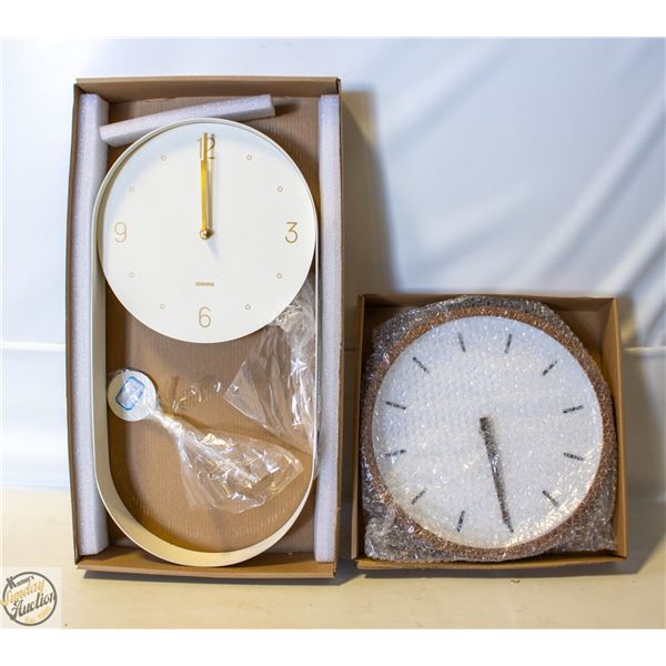 2 NEW DRIINI BRAND ROUND WALL CLOCKS SOLD TOGETHER