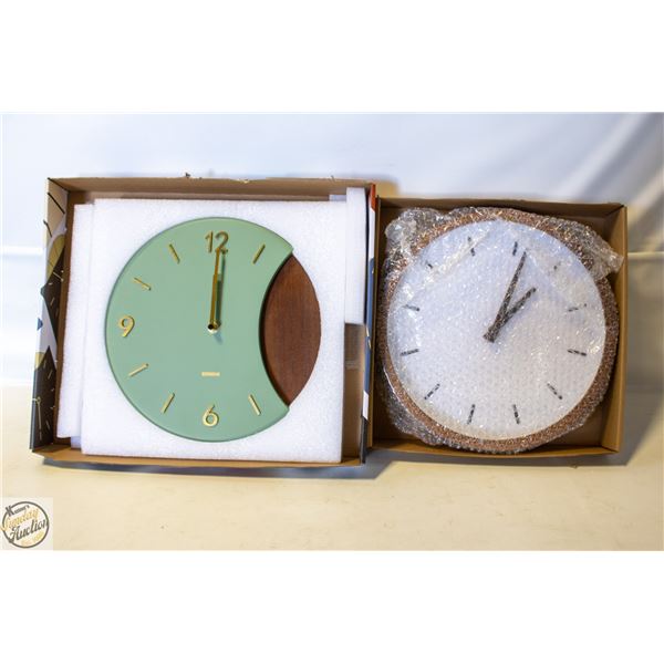 2 NEW DRIINI BRAND ROUND WALL CLOCKS SOLD TOGETHER
