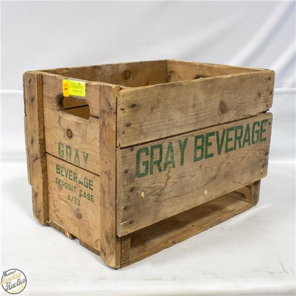 VINTAGE "GRAY BEVERAGE" WOOD CRATE