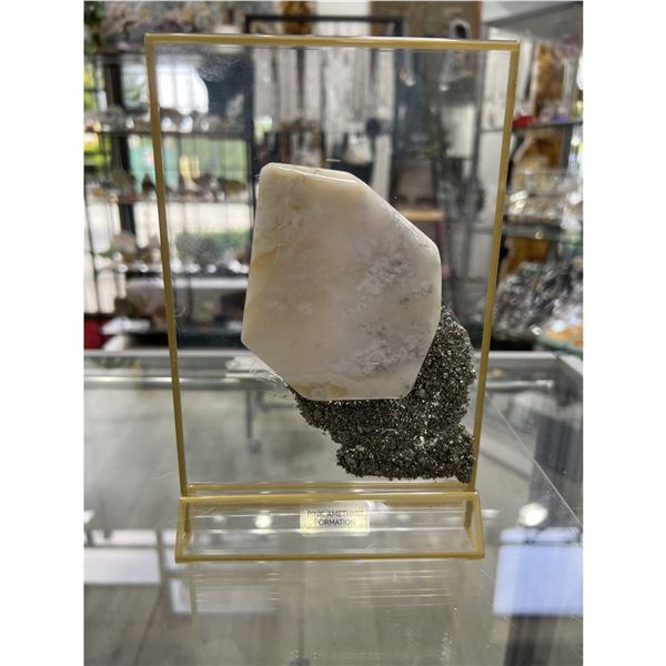 Pink Amethyst with Pyrite Art on Display