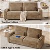 Image 5 : Tan Loveseat Sofa, Larger Couch Velvet Fabric with Storage, Charging Ports, Heightened Backrests  - 