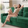 Image 3 : Green Loveseat Sofa, Larger Couch Velvet Fabric with Storage, Charging Ports, Heightened Backrests, 