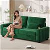 Image 2 : Green Loveseat Sofa, Larger Couch Velvet Fabric with Storage, Charging Ports, Heightened Backrests, 
