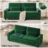 Image 4 : Green Loveseat Sofa, Larger Couch Velvet Fabric with Storage, Charging Ports, Heightened Backrests, 