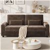 Image 1 : Brown Loveseat Sofa, Larger Couch Velvet Fabric with Storage, Charging Ports, Heightened Backrests, 