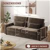 Image 3 : Brown Loveseat Sofa, Larger Couch Velvet Fabric with Storage, Charging Ports, Heightened Backrests, 