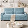 Image 1 : Light Blue Loveseat Sofa, Larger Couch Velvet Fabric with Storage, Charging Ports, Heightened Backre