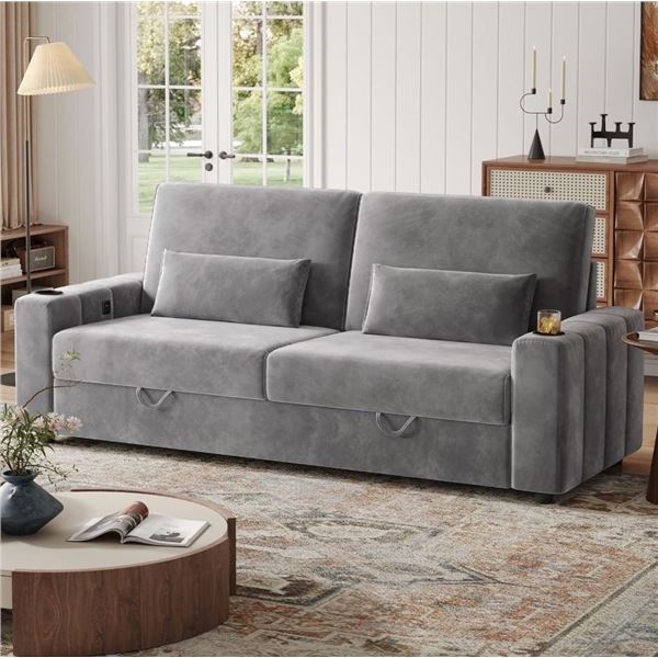 Light Gray Loveseat Sofa, Larger Couch Velvet Fabric with Storage, Charging Ports, Heightened Backre