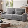 Image 1 : Light Gray Loveseat Sofa, Larger Couch Velvet Fabric with Storage, Charging Ports, Heightened Backre