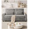 Image 4 : Light Gray Loveseat Sofa, Larger Couch Velvet Fabric with Storage, Charging Ports, Heightened Backre