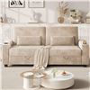 Image 1 : White Loveseat Sofa, Larger Couch Velvet Fabric with Storage, Charging Ports, Heightened Backrests, 
