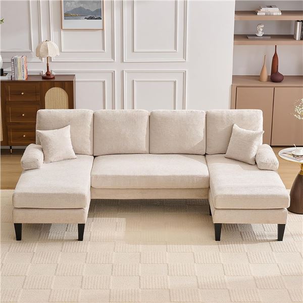 Tan U Shape Sofa with Double Chaise Lounge for Living Room - SKU: USACOPN1088120-1 -