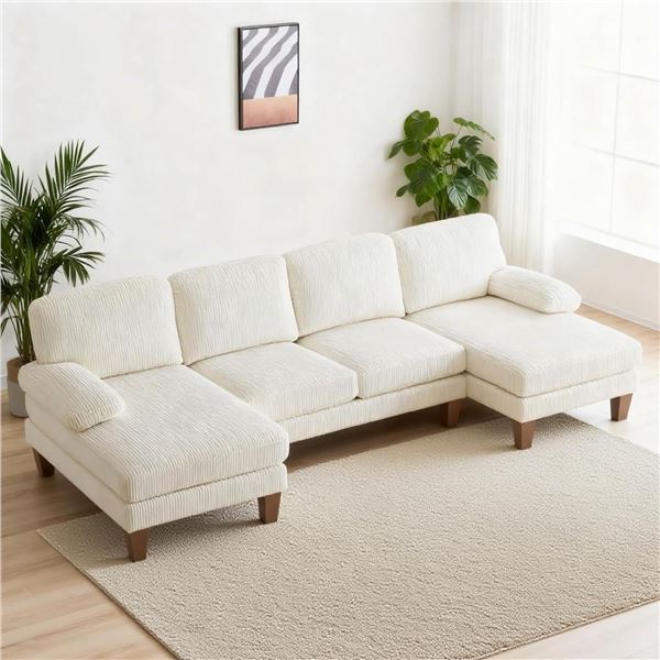 White U Shape Sofa with Double Chaise Lounge for Living Room - SKU: USACOPN1088121-1 -