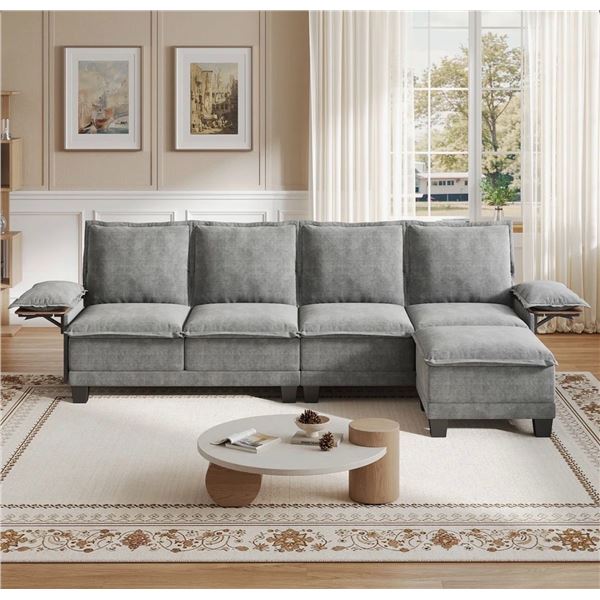 Grey Comfy Cloud Couch Large Sofa for Living Room w/ Ottoman - SKU: USACOPN1087760-2 -
