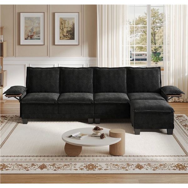 Black Comfy Cloud Couch Large Sofa for Living Room w/ Ottoman - SKU: USACOPN1087760-1 -