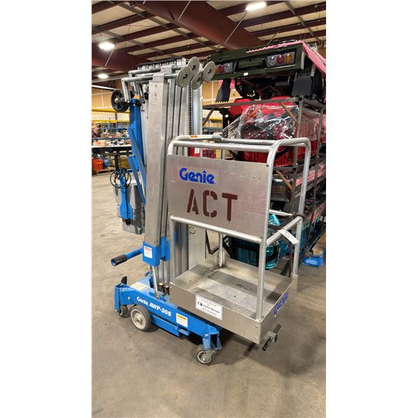 GENIE AWP-30S SINGLE PERSON PORTABLE ELECTRIC VERTICAL MAST LIFT WITH 300 LB LIFT CAPACITY, 29'