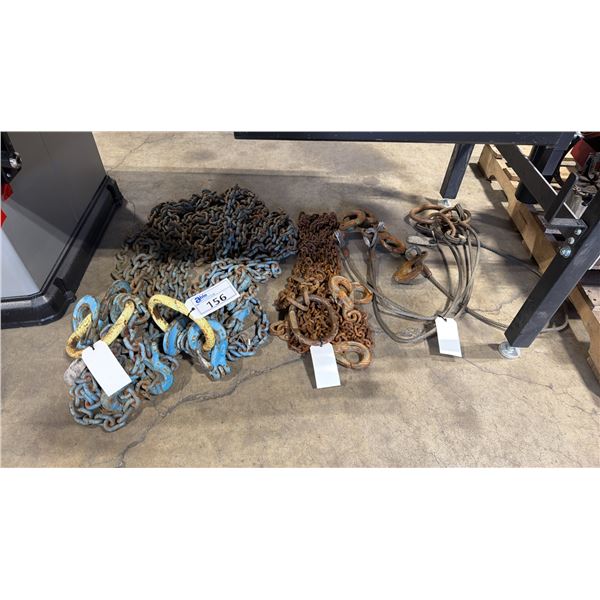 GROUP OF ASSORTED HEAVY DUTY LIFTING CABLE & CHAINS