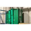 Image 3 : GREY METAL ADJUSTABLE SHELVING UNIT WITH WOOD BOARDS & ASSORTED GREEN PLASTIC STACKABLE PARTS