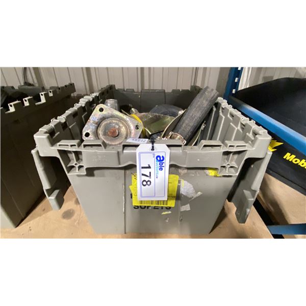 BIN OF 8 HEAVY DUTY 8" SWIVEL CASTERS, 4 WITH LOCKS