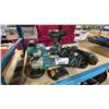 Image 1 : GROUP OF ASSORTED MAKITA CORDLESS POWER TOOLS- 3 ANGLE GRINDERS, 2 DRILLS. CHARGER, 5 BATTERIES & 1