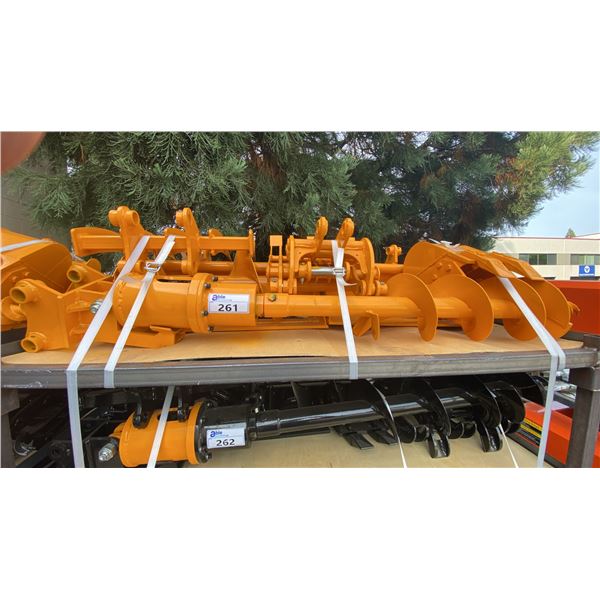 C301-SJB YELLOW MINI EXCAVATOR MULTI ATTACHMENT SET INCLUDING SMALL DIGGING BUCKET, 2 CLEANING