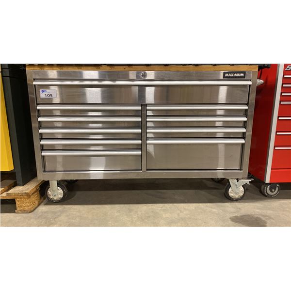 HUSKY STAINLESS STEEL WOOD TOP 10 DRAWER LOCKING MOBILE TOOL CHEST *HAS KEY*