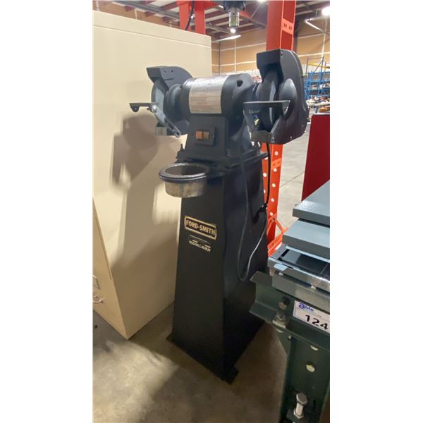 WESTWARD 8" INDUSTRIAL BENCH GRINDER MOUNTED ON METAL FORD-SMITH PEDESTAL