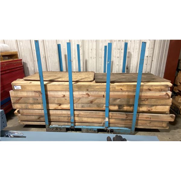 BLUE METAL TRANSPORT RACK WITH ASSORTED 2" X 4" PLANKS APPROX 94"L *RACK INCLUDED*