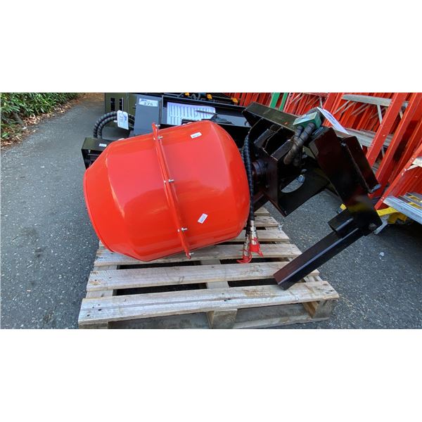ORANGE / BLACK HYDRAULIC INDUSTRIAL MINI SKID STEER CEMENT MIXER ATTACHMENT