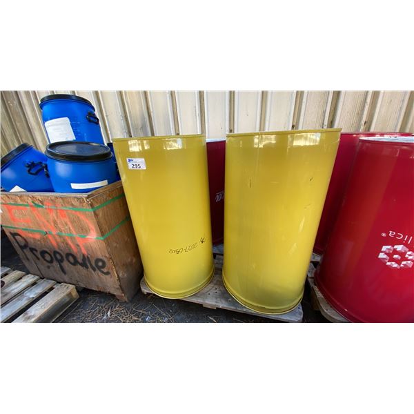 PALLET OF 4 METAL INDUSTRIAL STORAGE BARRELS