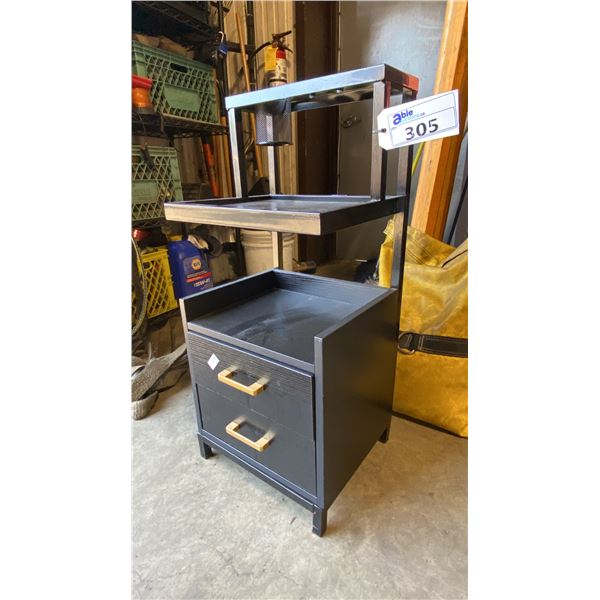 BLACK 2 DRAWER COMMERCIAL ESTHETICIANS EQUIPMENT PEDESTAL WITH CONTENTS